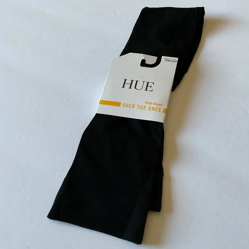 HUE WIDE BAND OVER THE KNEE SOCKS U24302 BLACK OS NWT